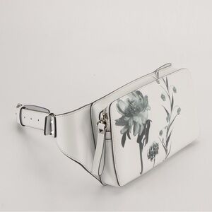 Valentino Garavani Floral Print Belt Bag in Bright White Calfskin Leather